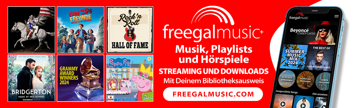 Freegal Music Banner mit Bildern verschiedener Künstler